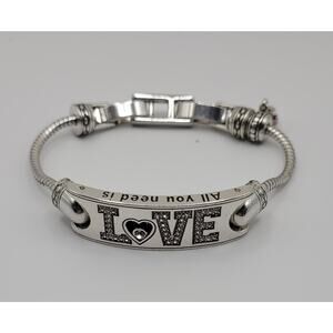 BRIGHTON Breast Cancer Awareness Love ID Bracelet Sterling Silver--9 in-VINTAGE!